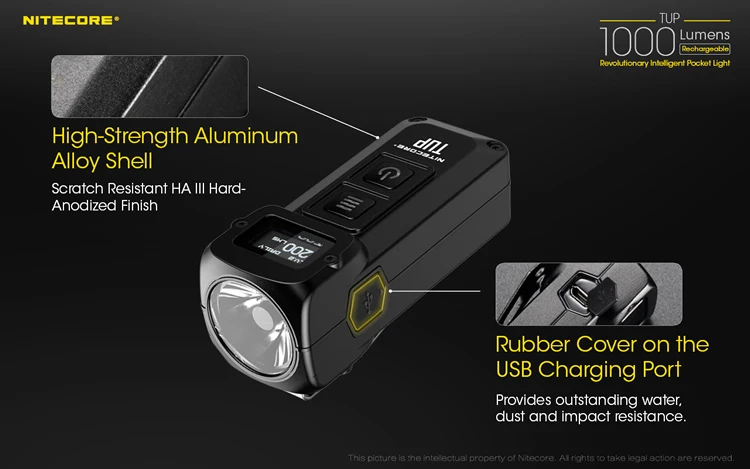 NITECORE TUP USB Перезаряжаемый 1000 люмен революционный Интеллектуальный Карманный светильник брелок из нержавеющей стали Кнопка фонарь черный серый