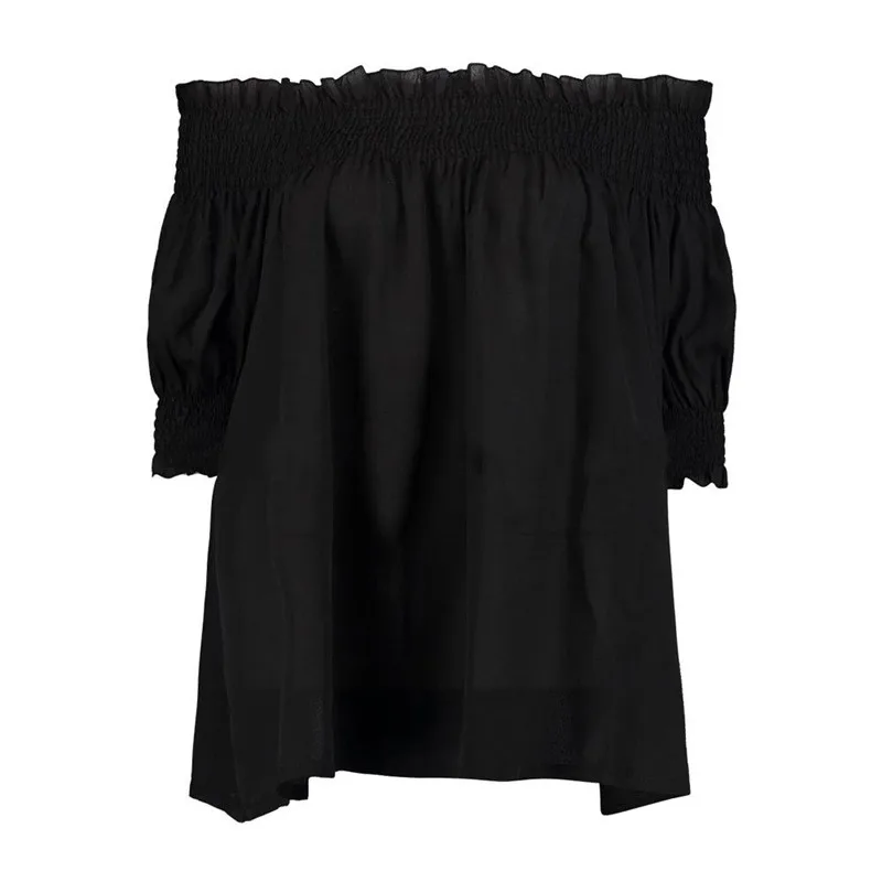 2018 летние женские офис Половина рукава рубашки с открытыми плечами блузка рюшами