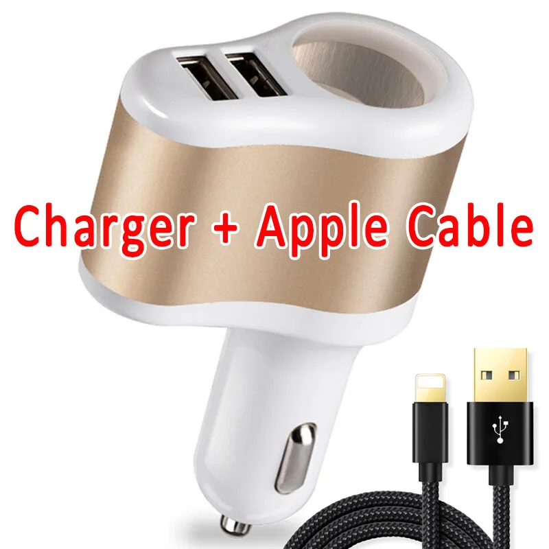 Cable for apple Автомобильное зарядное устройство с двумя usb-портами, быстрая зарядка, 5 В, 3,1 А, адаптер питания, прикуриватель, разветвитель, зарядное устройство для мобильного телефона s - Тип штекера: Cable for apple