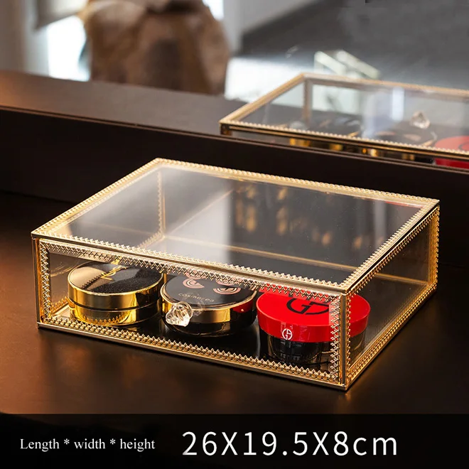 Luxury Glass Cosmetic Storage Box Drawers Makeup Organizer Desktop Cotton Swab Lipstick Holder Make Up Organizer Girl Gift