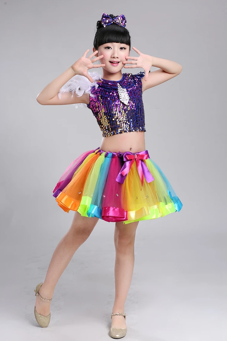 Красочный костюм для джазовых танцев девочек детское платье бальных сцены