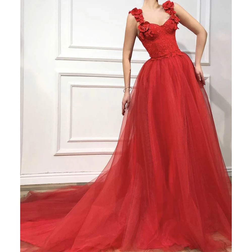 Стильные красные вечерние платья с бретелями vestidos de noche А силуэта кружевные