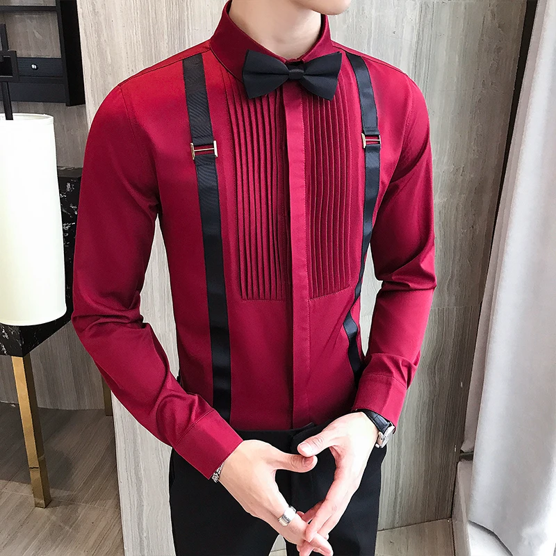 Галстук-бабочка, рубашка модные дизайнерские мужские рубашки Slim Fit черный, белый цвет Клубные вечерние платье для выступления на сцене Костюмы мужская одежда рубашка