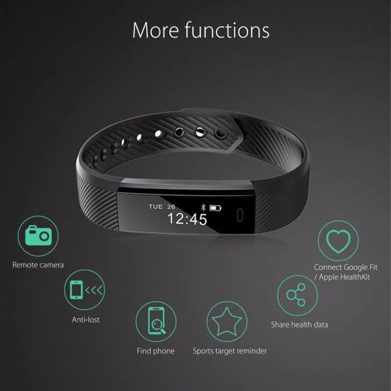 ID115 Fitness Bracelet Tracker Pedometer Smart Band Activity Sleep Monitor For IOS Android | Электроника
