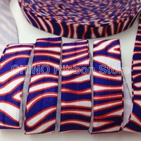 red blue zebra print fold over elastic 58 foe ribbon 10 yards for girls hair tie diy head wear hair accessories