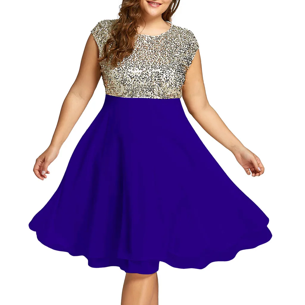 Модное женское однотонное шифоновое платье большого размера с круглым вырезом и