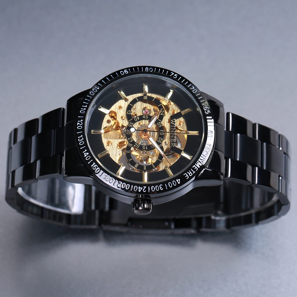 Часы наручные Winner 2018 Мужские механические брендовые роскошные золотистые часы