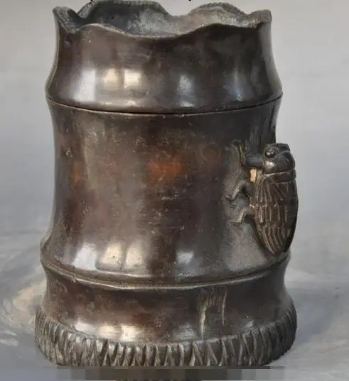 S01168 старинная бронзовая Цикада в виде животного Бамбуковая статуя горшок