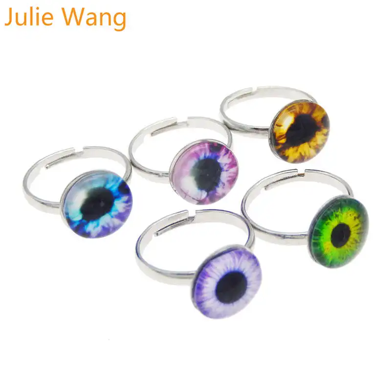 Julie Wang 5 шт. регулируемое кольцо стекло 12 мм дракон кошачий глаз кабошон женские
