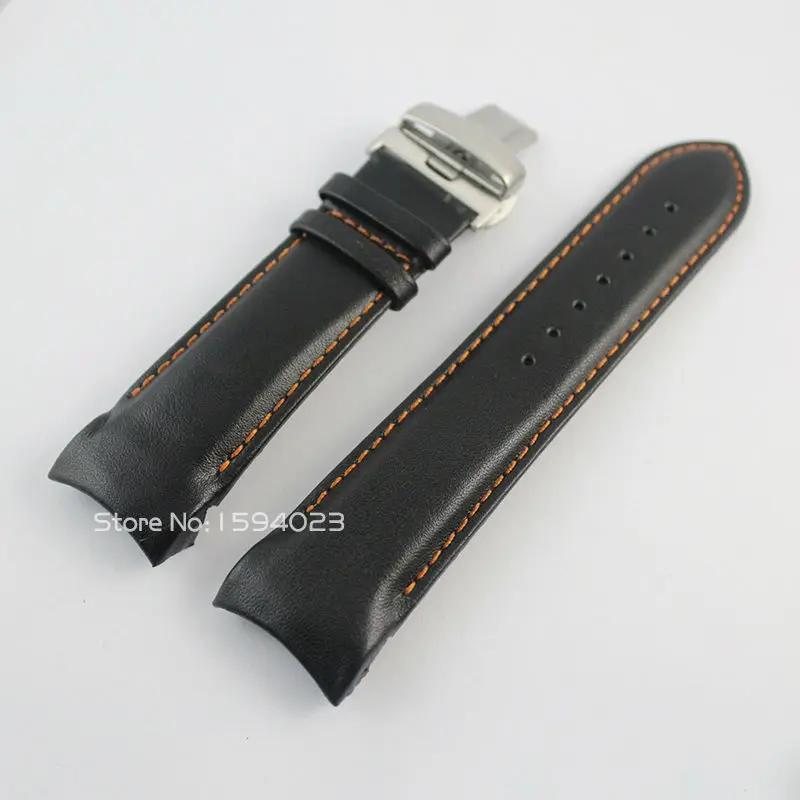 

24mm(Buckle 22mm) T035627A/T035614 Silver Butterfly Buckle Orange Stitched Black Smooth Genuine Leather Watchband For T035 Strap
