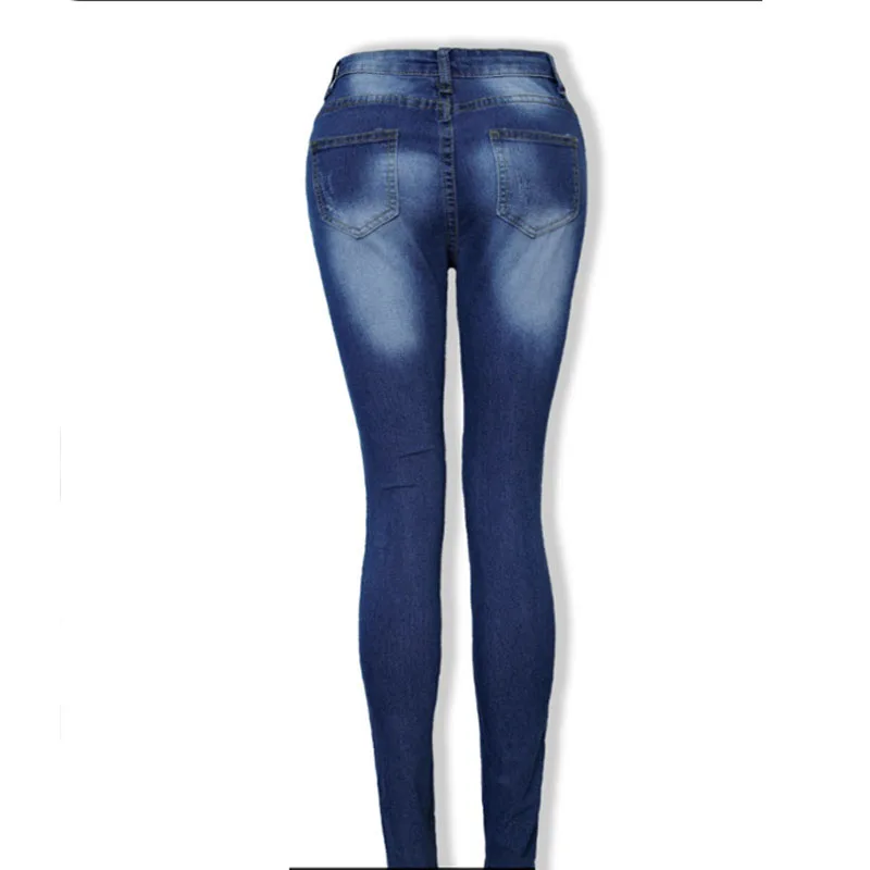 Весенние Новые эластичные синие брюки с бахромой рваные джинсы женские