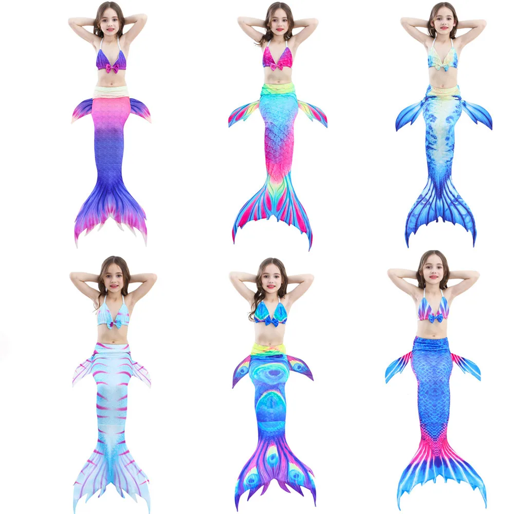 Комплект детской одежды из 3 предметов: купальник с хвостом Русалочки для девочек
