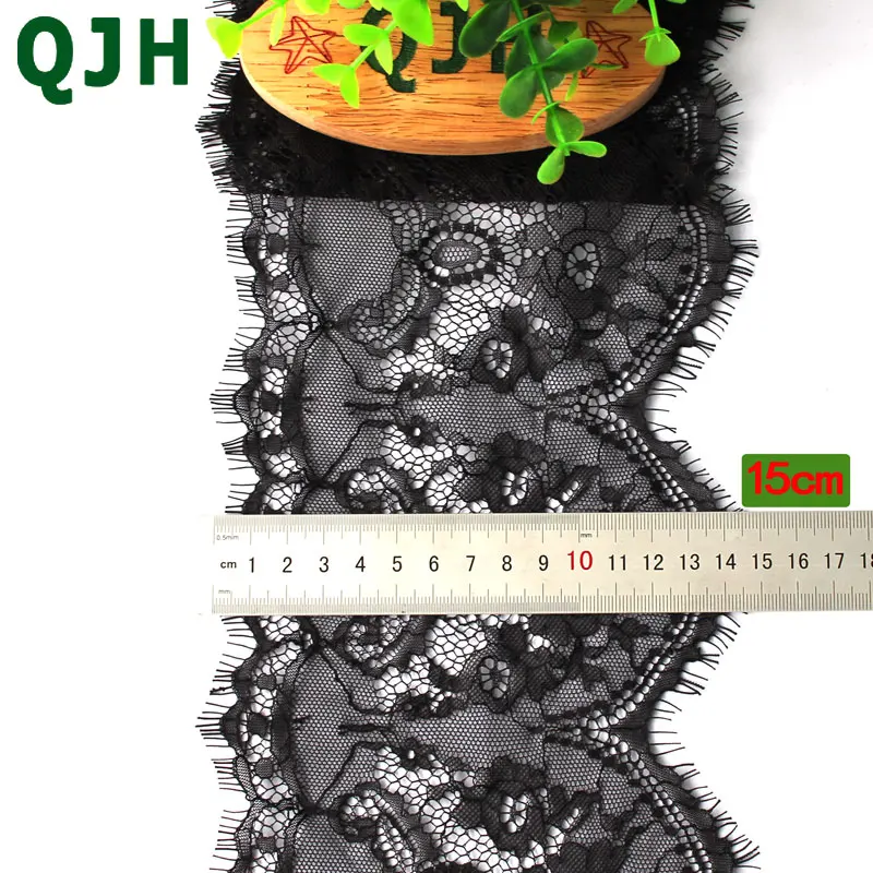 Бренд QJH 3 м/лот ширина 15 см черные ресницы кружевная отделка цветок односторонняя