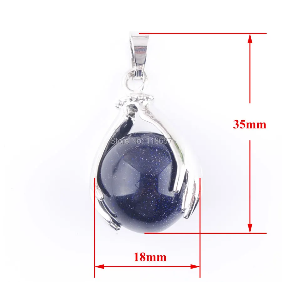 Натуральный Синий Песок драгоценные камни бусины Круглая ладонь посеребренный кулон Ювелирное Украшение 1