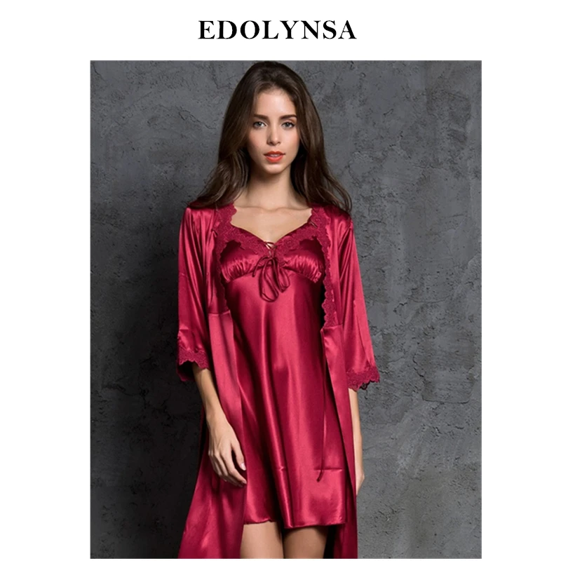 Халат комплект из двух предметов романтическая одежда для сна Женский атласный