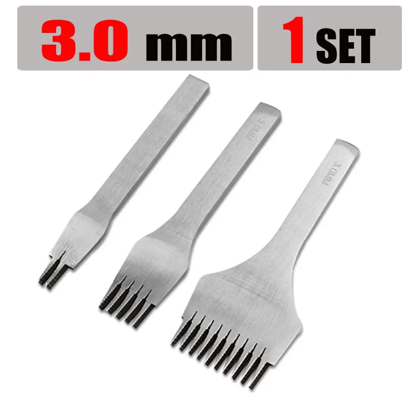 3.0mm 1set 2,7/3,0/3,38/3,85 мм Нержавеющая сталь плоский долото для кожи укалывание Утюг кожа инструменты ремесло Дырокол комплект набор инструментов для самостоятельного 2/5/10 зубец - Цвет: 3.0mm 1set