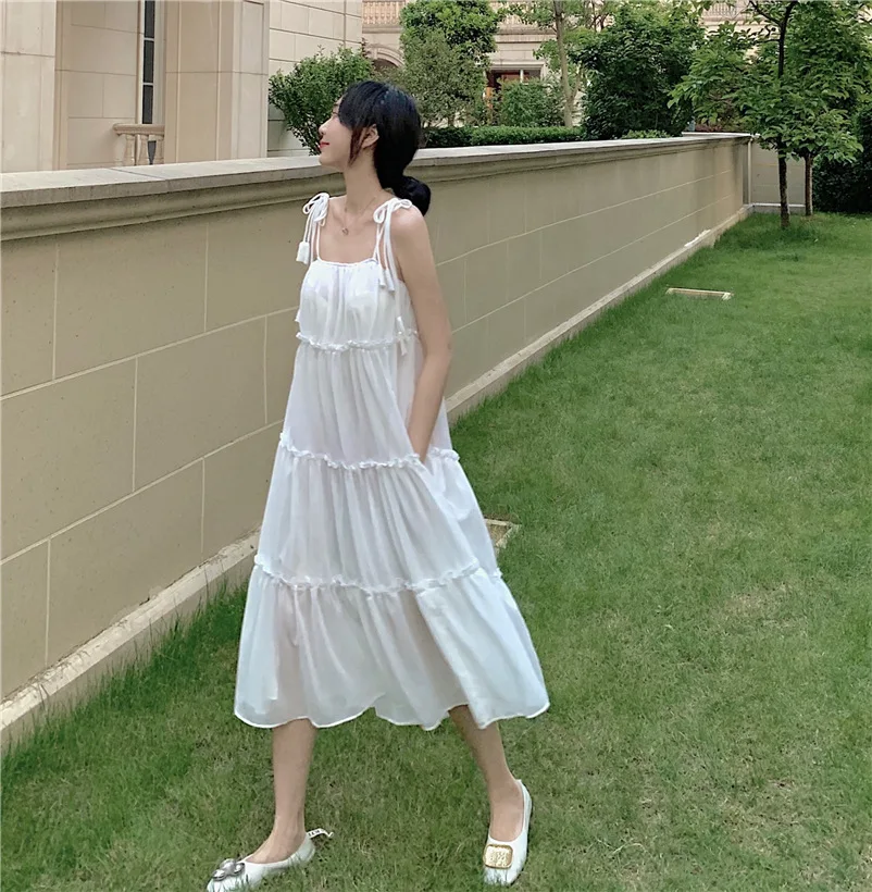 Платье Лето 2019 шифоновое платье женские сарафаны миди в пляжном стиле корейское