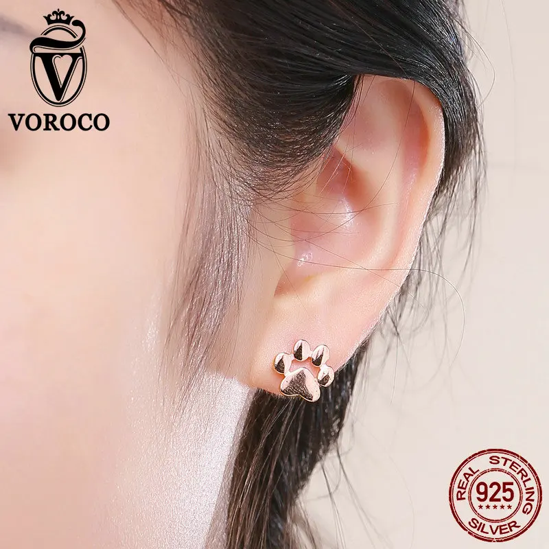 VOROCO милые животные собака следы серебро/розовое золото/золото серьги настоящее