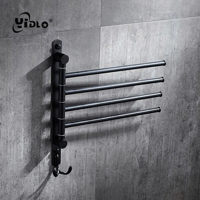 Черный подвижный держатель для полотенец из нержавеющей стали ванной комнаты