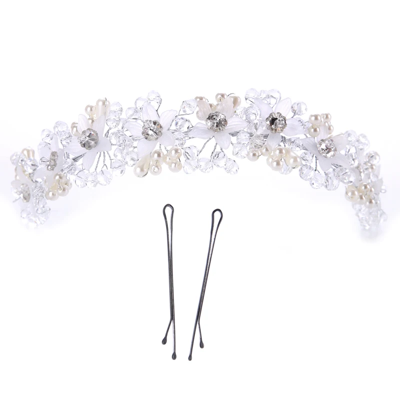 Женская свадебная тиара обруч для волос с бусинами и кристаллами серебристого