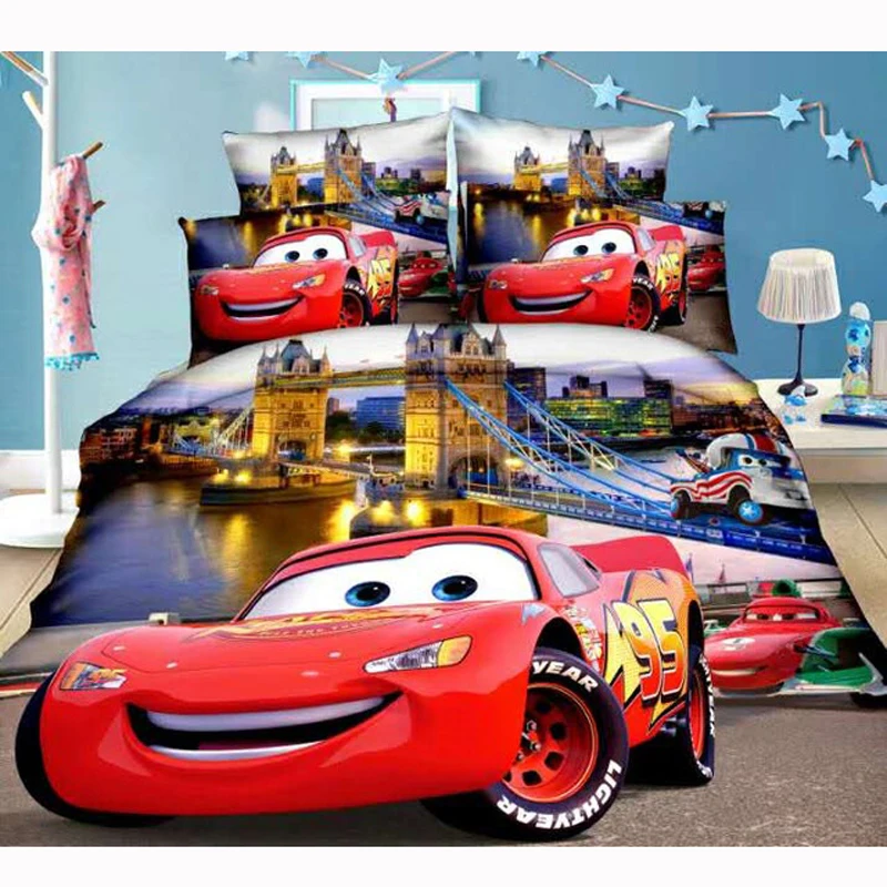 Детский комплект постельного белья disney Mc queen Cars, 1,2 м, постельное белье для мальчиков, пододеяльник, простыня, наволочки, двойной размер, детский подарок на день рождения