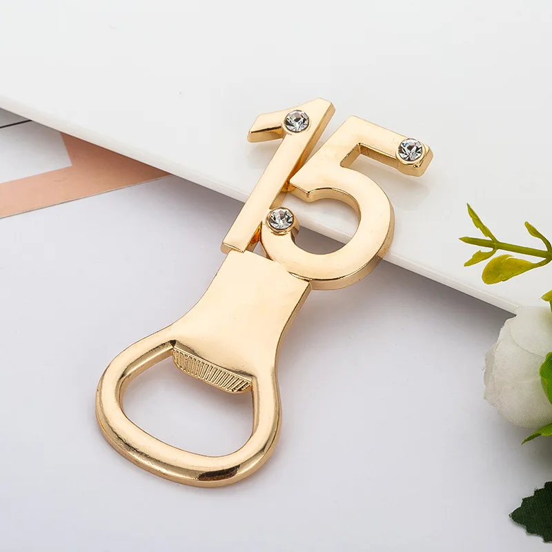 15th Bottle Opener Золотой открывалка для бутылок с цифрой 18, стразы, украшение на день рождения 18, подарок на день рождения, принадлежности для вечеринок, аксессуары, Q - Цвет: 15th Bottle Opener
