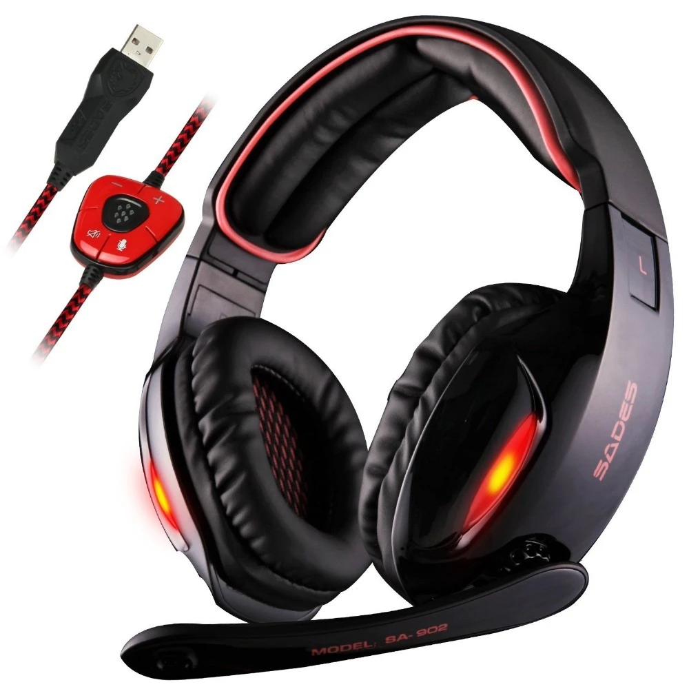 Оригинальные Sades SA-902, профессиональные игровые наушники, USB 7,1, объемный звук, шумоизоляция, гарнитура с микрофоном