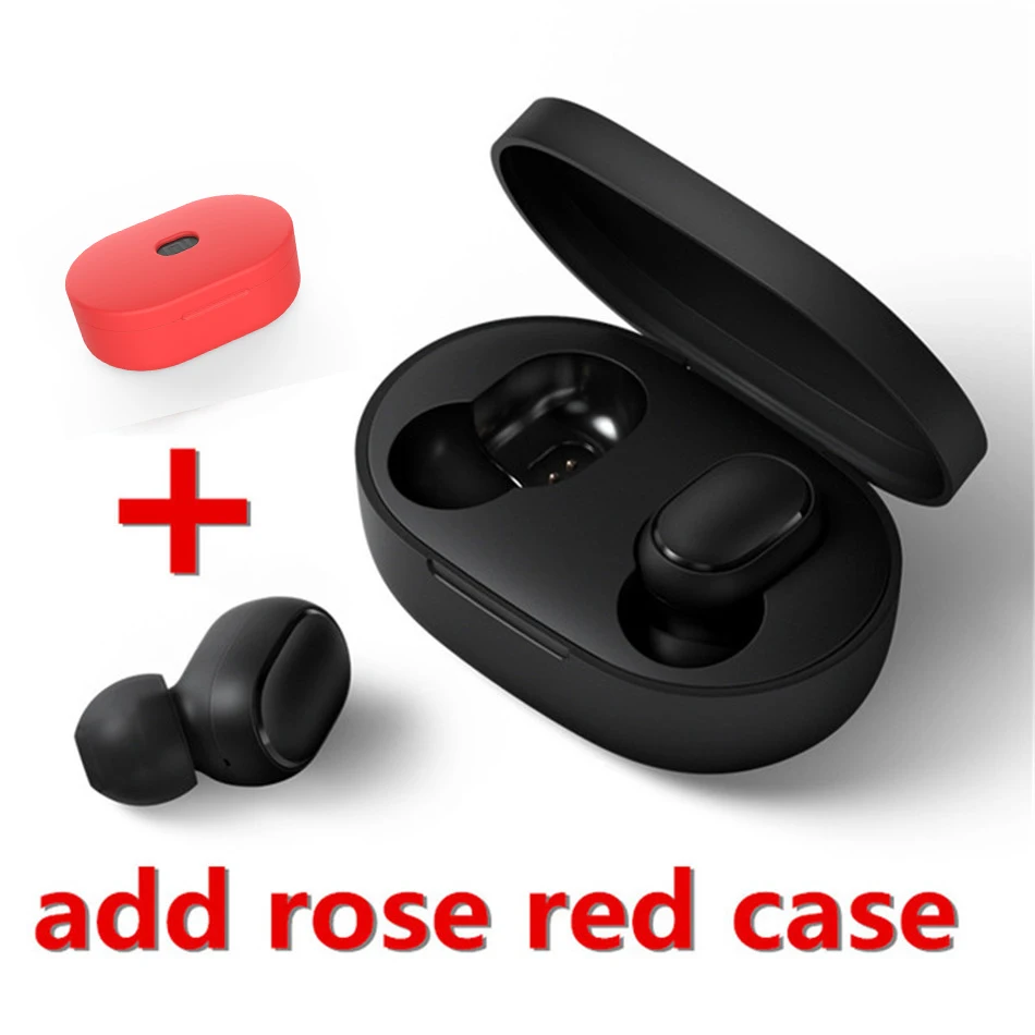 BLACK and red case Xiaomi mi Red mi AirDots TWS Bluetooth 5,0, наушники, настоящие беспроводные, голосовое управление, шумоподавление, стерео наушники, Handsfree mi c - Цвет: BLACK and red case