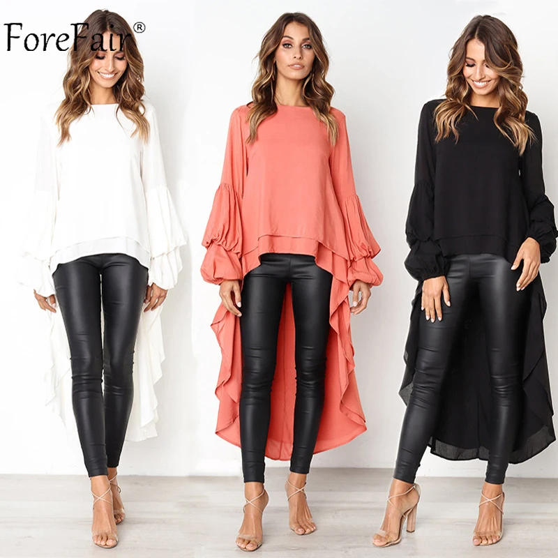 Forefair, свободная женская блузка с длинным рукавом и оборками, осень, шифоновая Повседневная рубашка с рукавом-фонариком размера плюс, женская блузка s