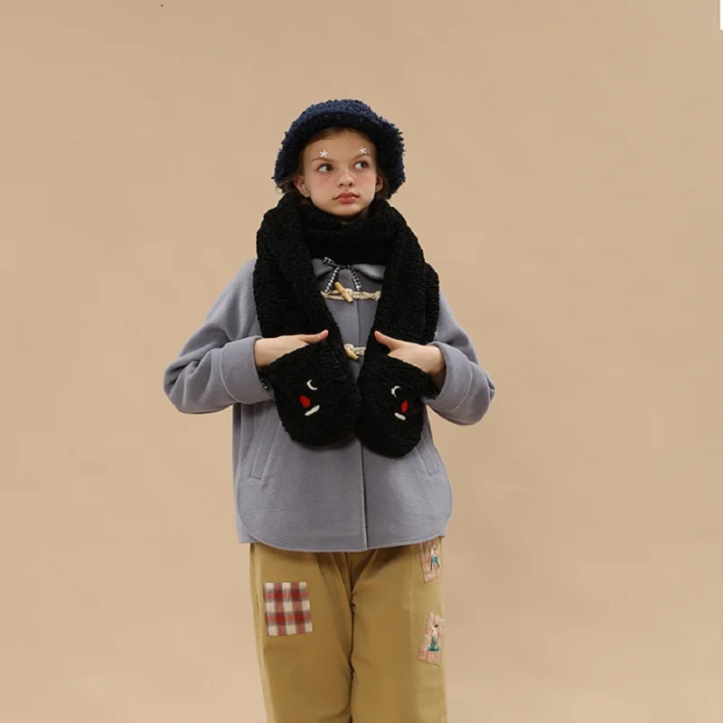 Зимний толстый теплый черный шарф из овечьей шерсти для девочек женские плюшевые