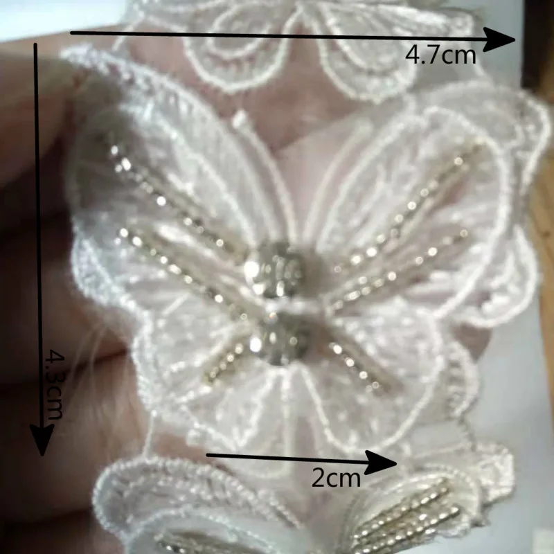 

10x White Ribbon Double Butterfly Rhinestones Embroidered Lace Trim Fabric Handmade DIY Sewing Craft For Hat Shoes Decoration