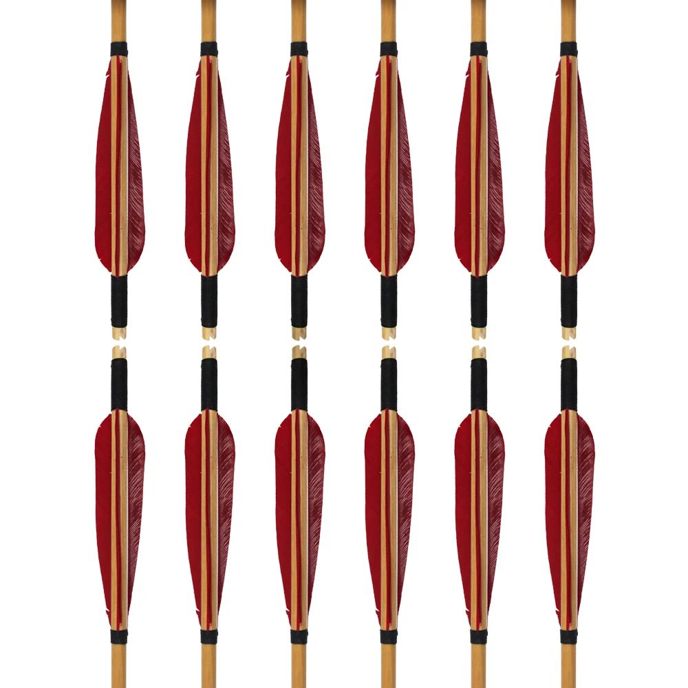 12 шт деревянные стрелы ручной работы 33 дюйма с красным перьем индейки для