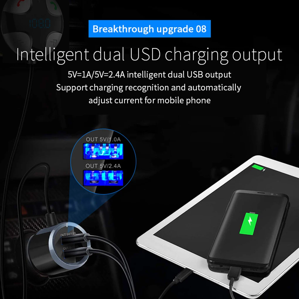 Bluetooth 4,2 FM передатчик автомобильный беспроводной радио адаптер MP3 плеер громкой связи двойной USB Обнаружение напряжения