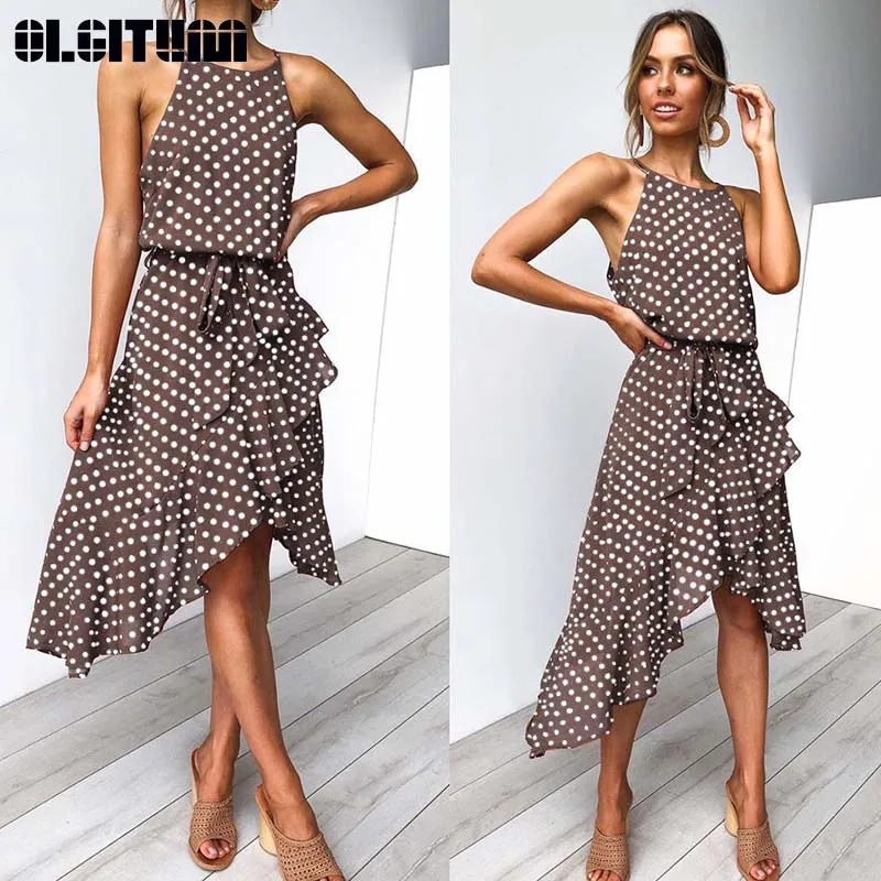 Новинка 2020 женское летнее модное кружевное платье в горошек без рукавов