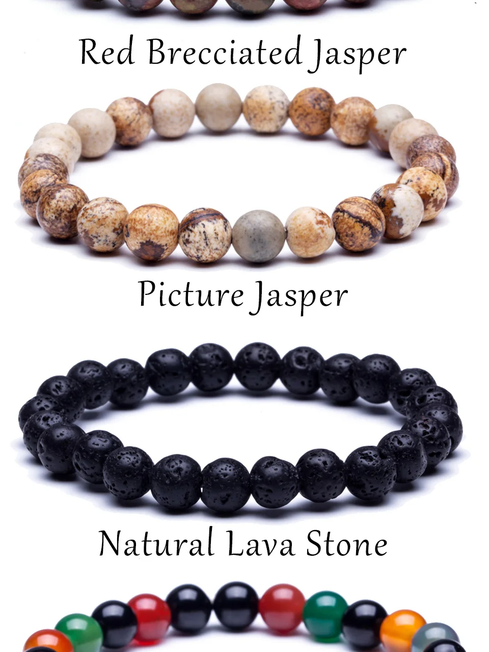 Natural Stone Beads Bracelets High Quality Tiger Eye Buddha Lava Round Beads Elasticity Rope Bracelets for women& men jewelry