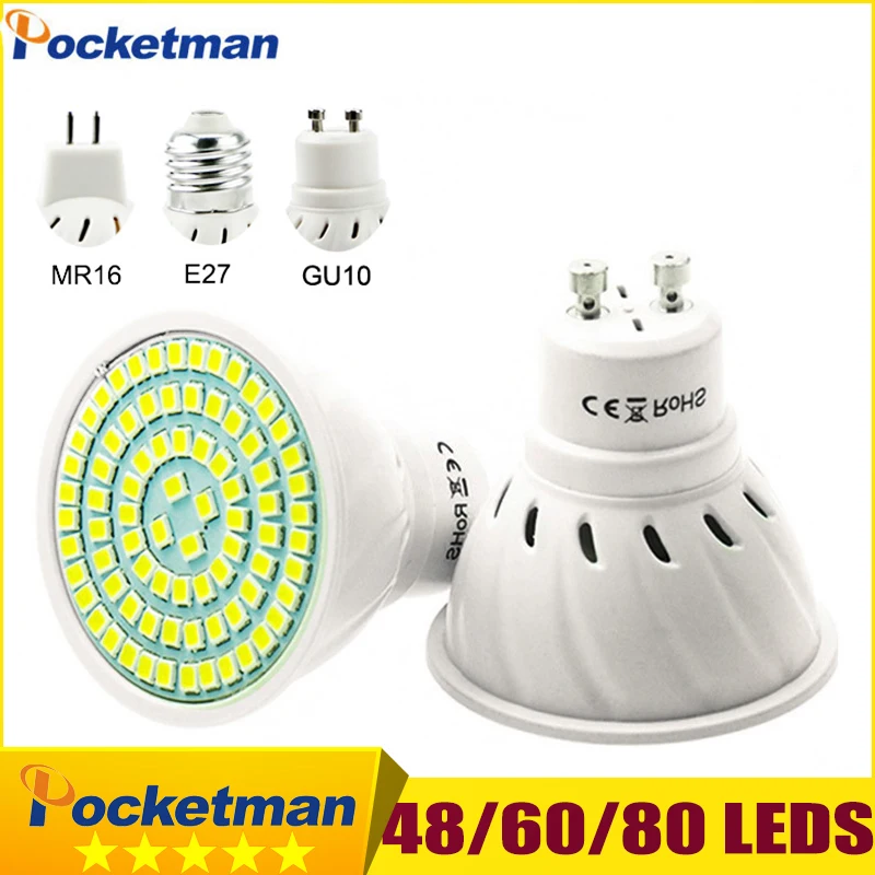 Bombillas 40/60/80 светодиодов AC 220 В/110 В SMD 2835 Светодиодные прожекторы GU10 E27 для экономии энергии дома лампада лампы теплый белый/белый