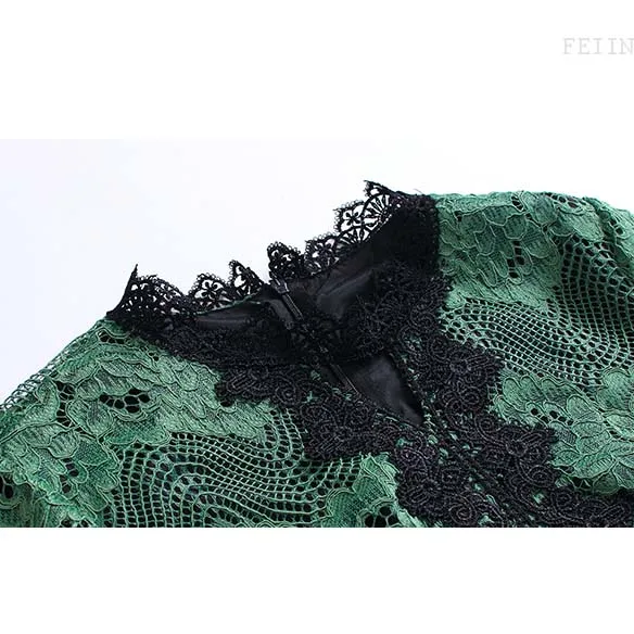 Новое весеннее женское лоскутное кружевное Открытое платье с круглым вырезом и