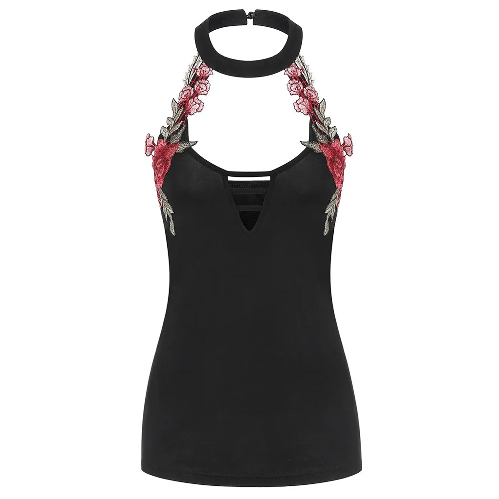 Women's solid color cotton fashion sleeveless vest female sense V-neck hanging neck applique casual top #P4 |