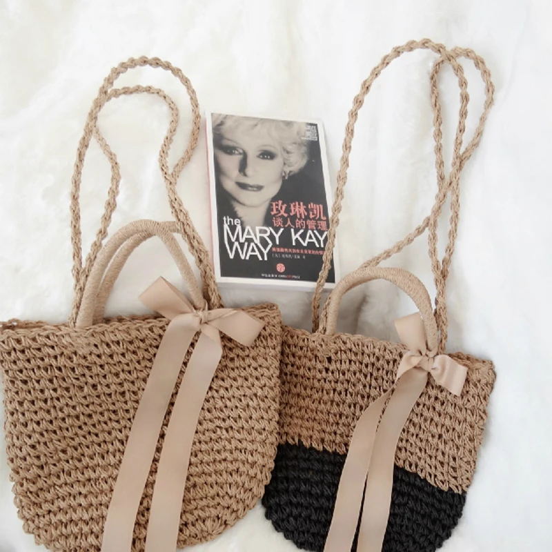 Женская плетеная Сумка через плечо сумка-тоут сумка-мессенджер с бантом дамские