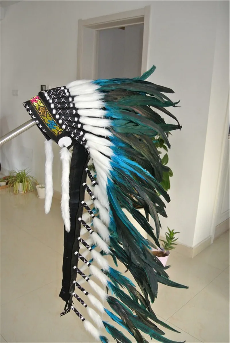 36 дюймов Бирюзовый головной убор из перьев повязка на голову ручной работы