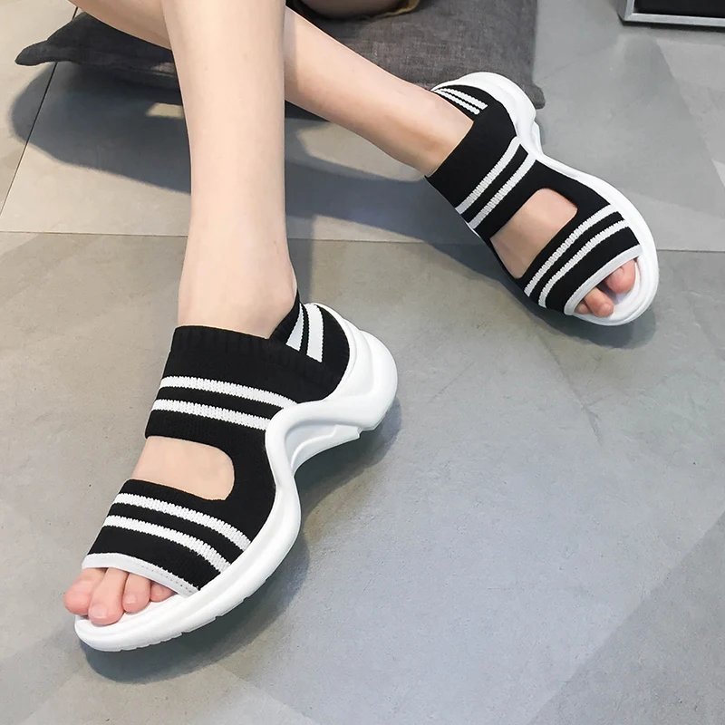 Сандалии женские 2019 г. летние новые роскошные трикотажные сандалии ins женская