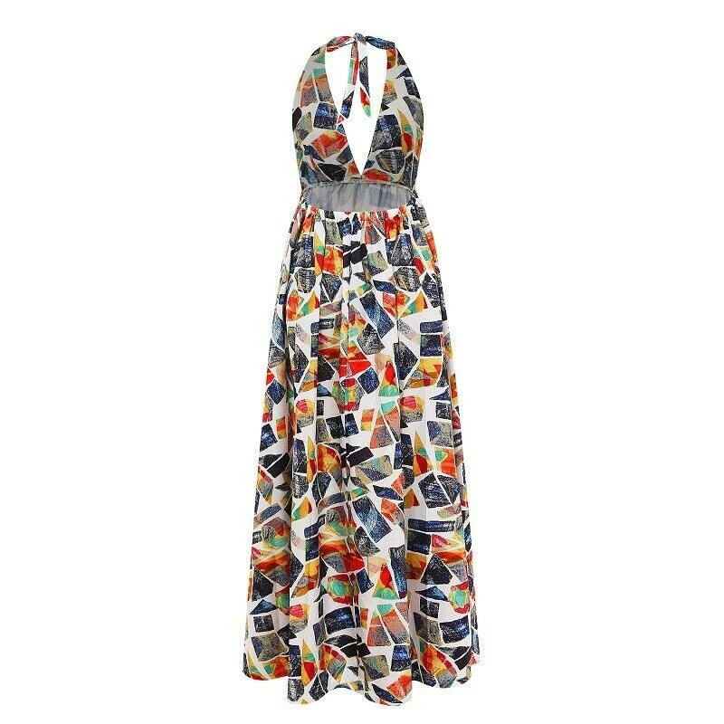 Сексуальное женское длинное летнее платье макси без рукавов с открытой спиной