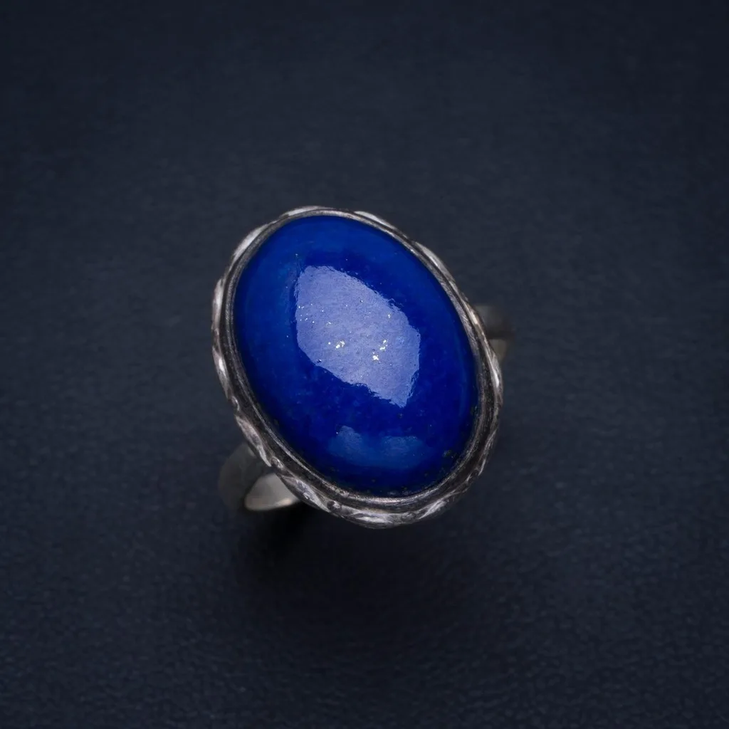 Натуральный Лазурит ручной работы уникальное 925 пробы Серебряное кольцо 8 AU0005 |
