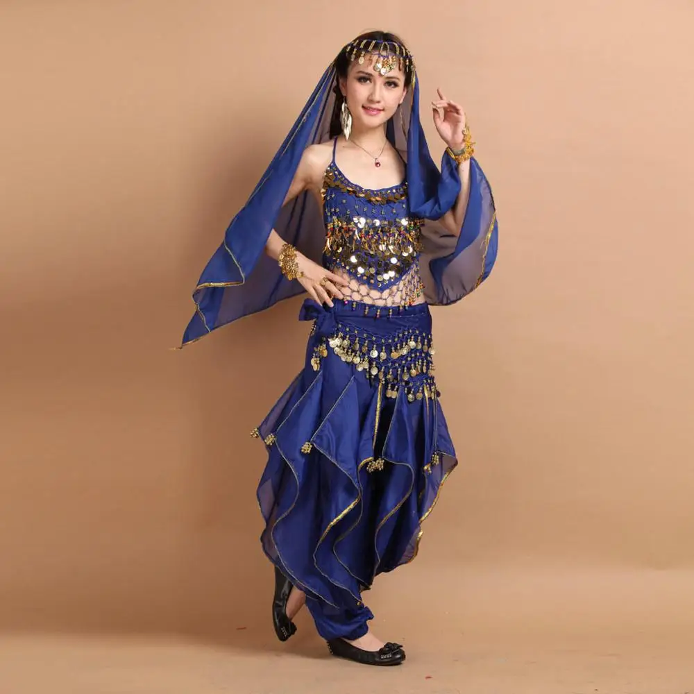 4 pcs Dark Blue Горячее предложение! Распродажа!, женский костюм для танца живота, для взрослых, болливуд, костюмы для танца живота r, женская индийская одежда, платья для танца живота - Цвет: 4 pcs Dark Blue