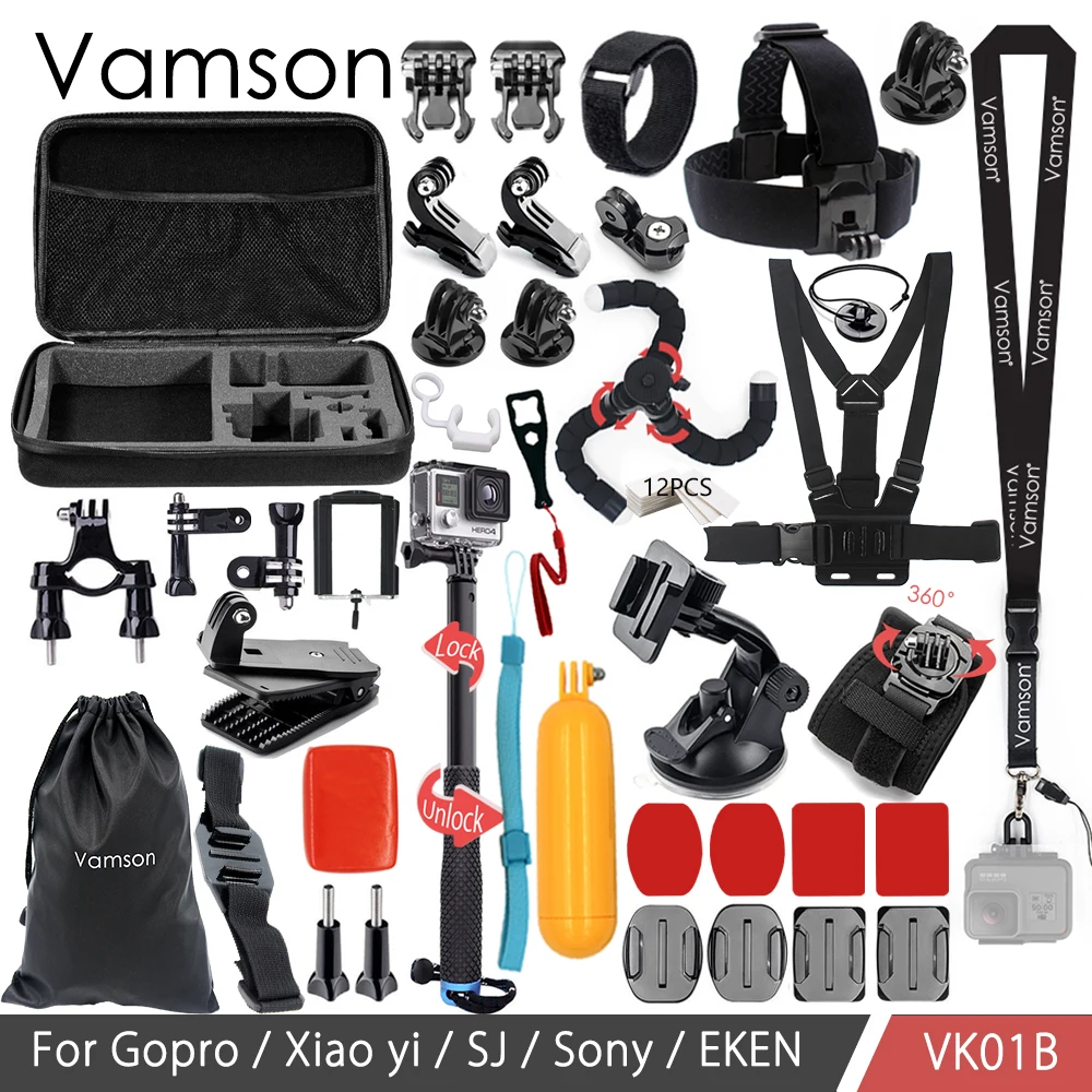 Vamson для Gopro hero 7 6 набор аксессуаров для gopro комплект крепление для SJ4000 hero 4 3 2 1 черный для SJCAM M10 для SJ5000 чехол VK01 - Цвет: VK01B