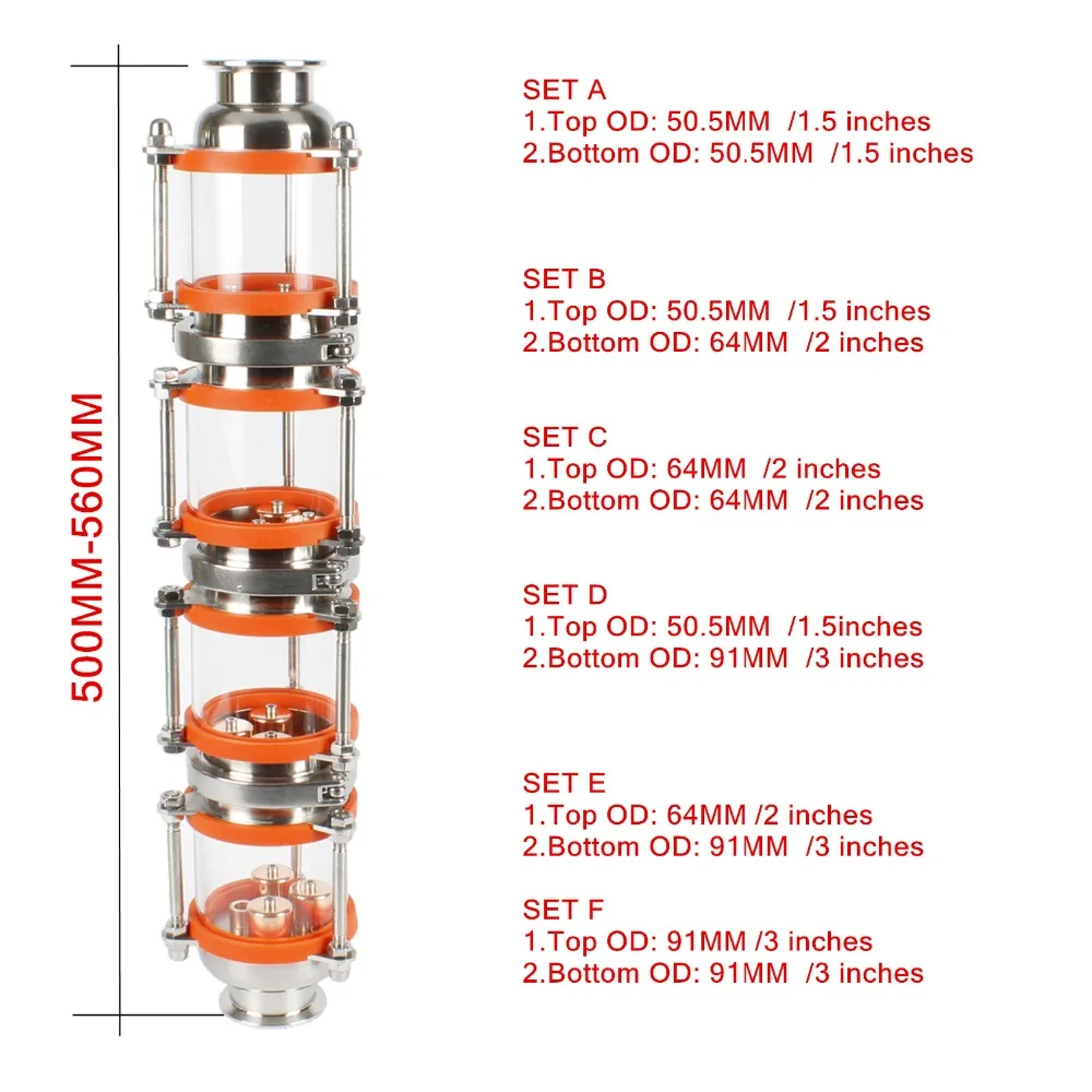 

copper bubble Distillation column with 4 sections for 1.5"-3" distiller Glass column Flute Distiller