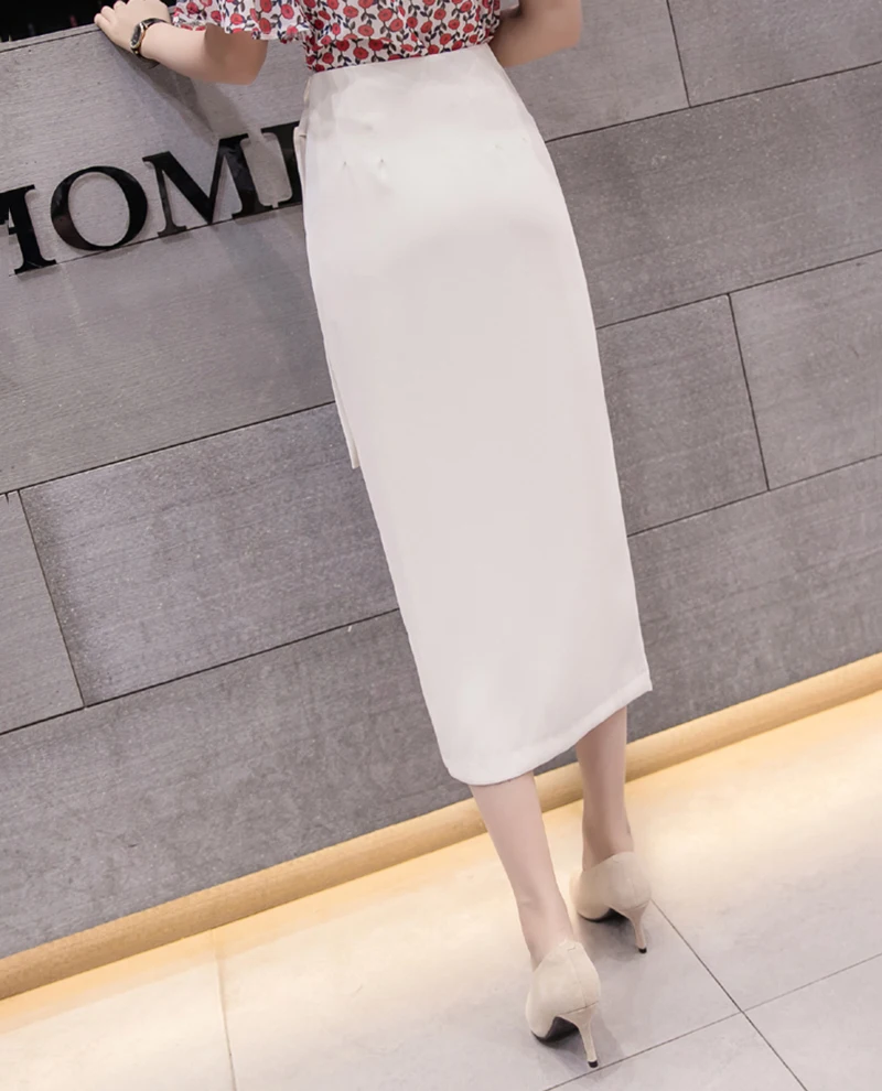Spring Summer Women Bandage Skirt Irregular Wrap Saia Midi Korean Split Pencil Skirts Womens Fashion High Waist Long Skirt