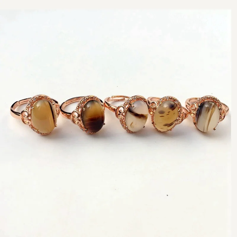 Новинка модное регулируемое кольцо из халцедона с овальным кристаллом и