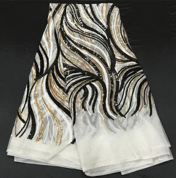 Элегантный французский дизайн белая чистая кружевная ткань с золотом + черный