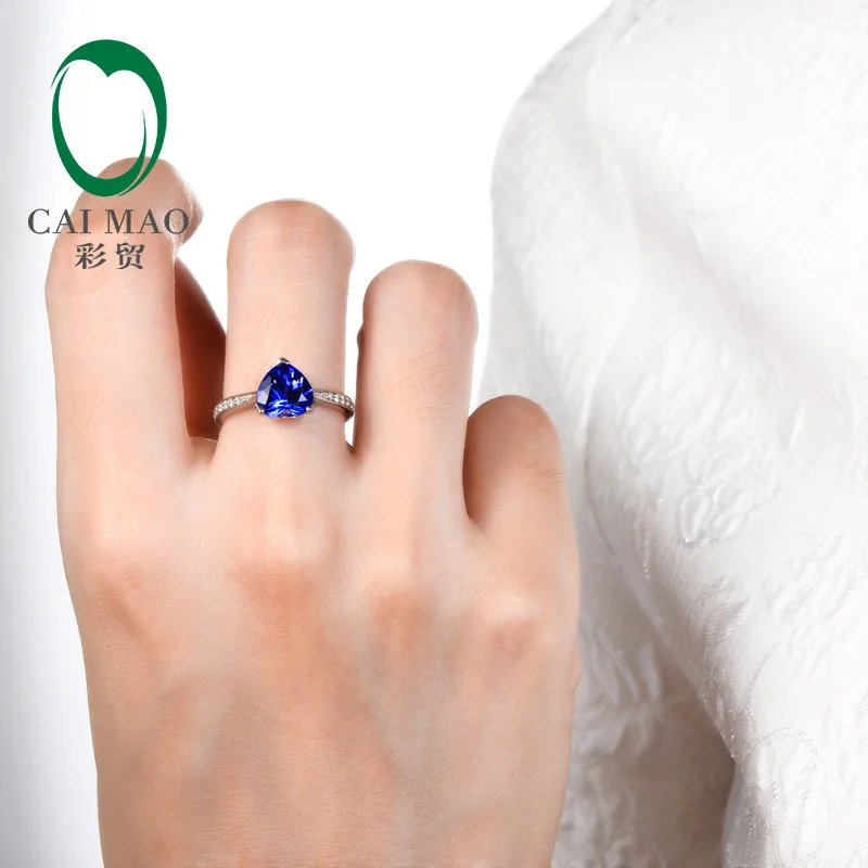 14 к белое золото сердце огранка 1.50ct мигающий синий Танзанит Драгоценный Камень Обручальное кольцо